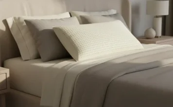 Best Latex Pillows 2026: 7 Organic Options for Neck Pain Relief bedroom scene featuring a premium natural latex pillow on a luxury bed