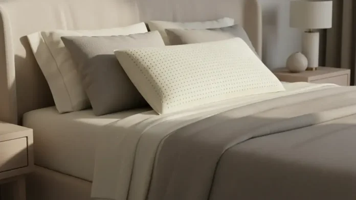 bedroom scene featuring a premium natural latex pillow on a luxury bed