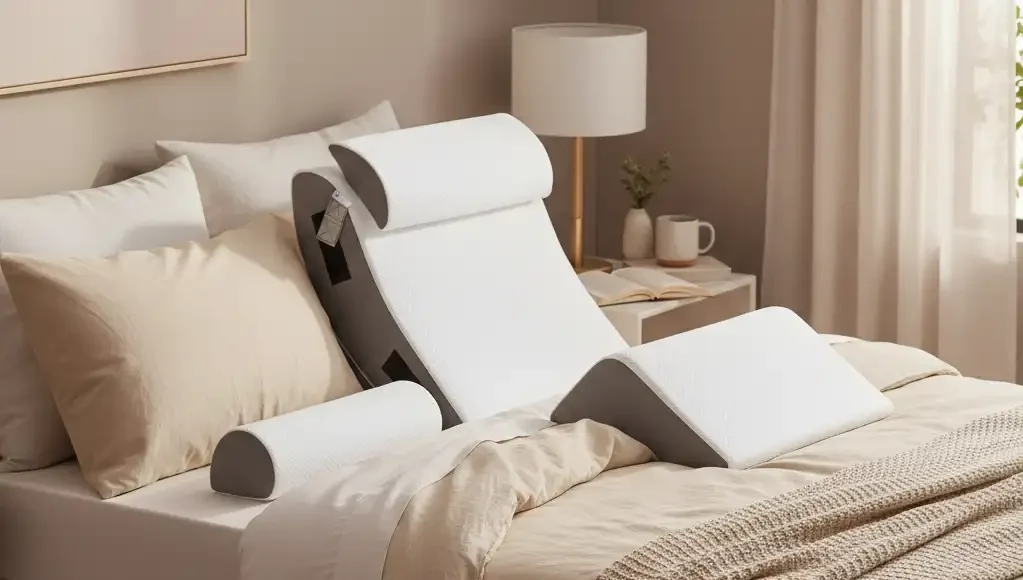 bedroom scene showing a premium orthopedic wedge pillow set bedroom scene showing a premium orthopedic wedge pillow set