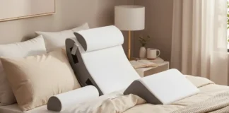bedroom scene showing a premium orthopedic wedge pillow set