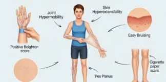 detailed medical illustration featuring ehlers-danlos syndrome signs