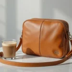 Tan Leather Crossbody Bag – Timeless Style Upgrade image of a tan leather crossbody bag placed on a marble table