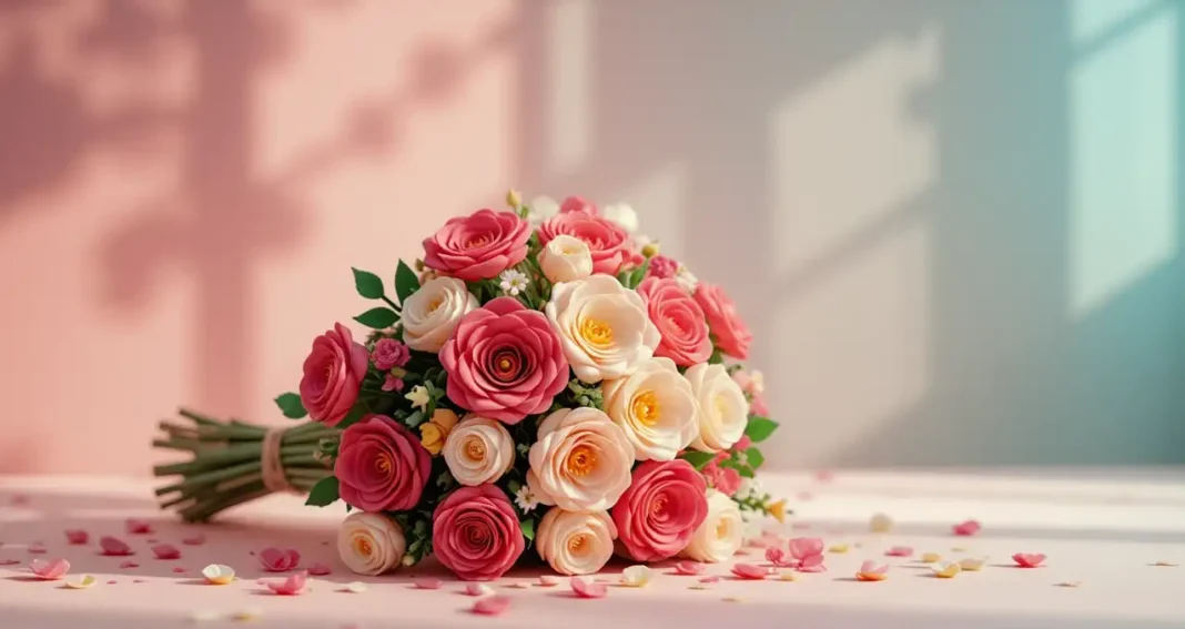 romantic LEGO flower bouquet arranged on a minimalist table