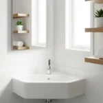 stylish white small corner sink installed in a bright, minimalist corner