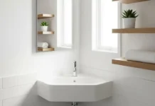 Small Corner Sinks: The Ultimate Space-Saving Solution for Modern Bathrooms stylish white small corner sink installed in a bright, minimalist corner