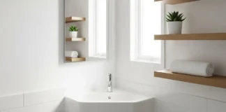 Small Corner Sinks: The Ultimate Space-Saving Solution for Modern Bathrooms stylish white small corner sink installed in a bright, minimalist corner