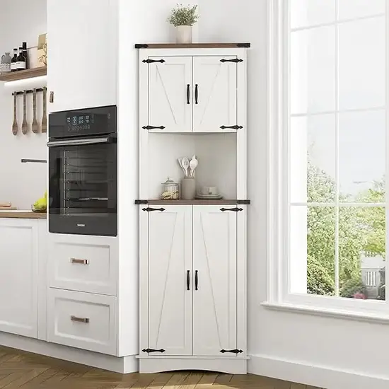 Corner Storage Cabinet with 4 Doors and Adjustable Shelves