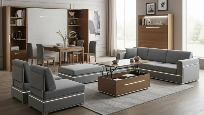 Luxurious modern living room featuring multi-functional furniture