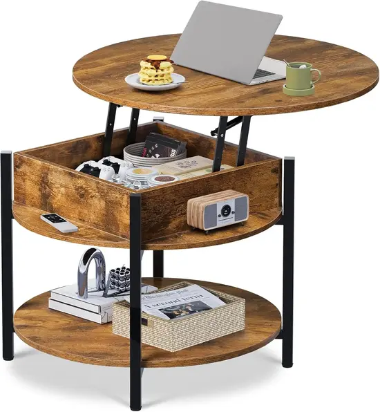 WLIVE Round Lift Top Coffee Table with Storage Shelf and Hidden Compartment