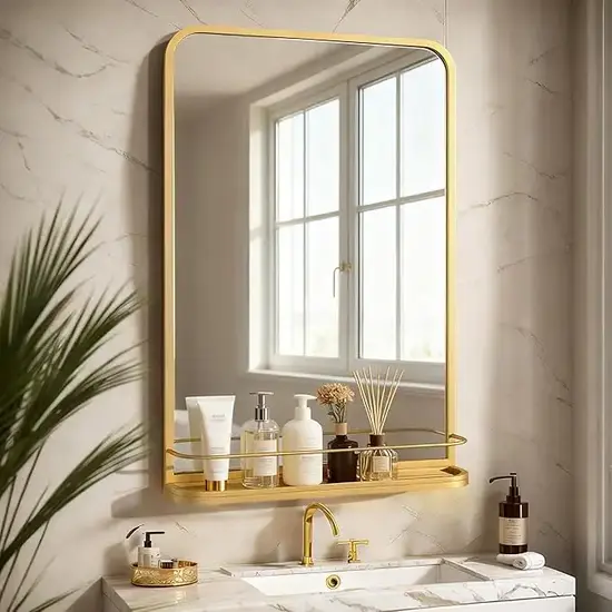 Wall-Mounted Rectangle Metal Mirror with Storage