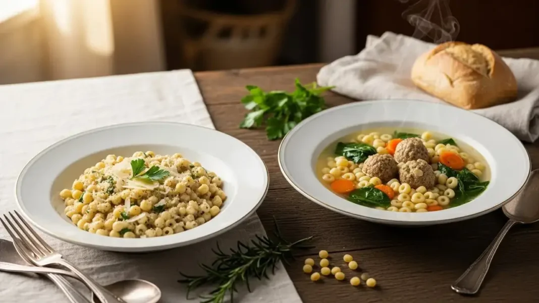 food photography of acini di pepe recipes