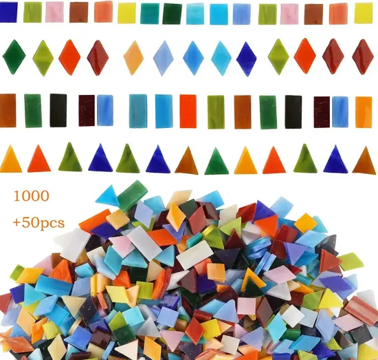 Lanyani 1050 Pieces Mixed Shapes Glass Mosaic Tiles for Crafts