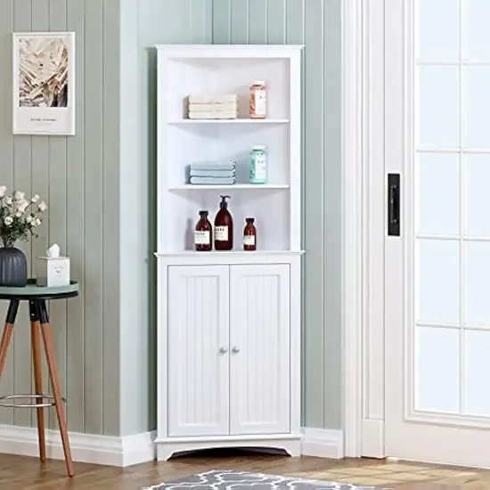 Spirich Tall Corner Cabinet with Doors and Shelves