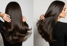 Luxy Clip In Hair Extensions Reviews – Honest Guide Woman with long luxy clip in hair extensions showing natural blend and healthy shine