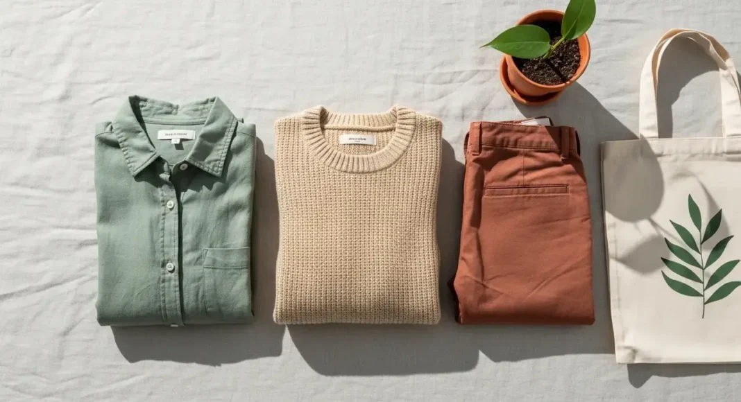 Folded clothing featuring sustainable fashion brands
