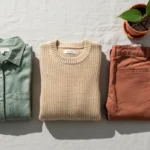 Folded clothing featuring sustainable fashion brands