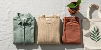 Folded clothing featuring sustainable fashion brands