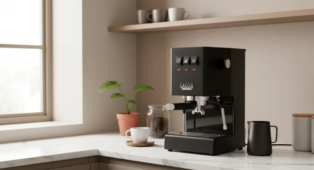 Gaggia Brera RI9380 espresso machine in a modern minimalist kitchen setup