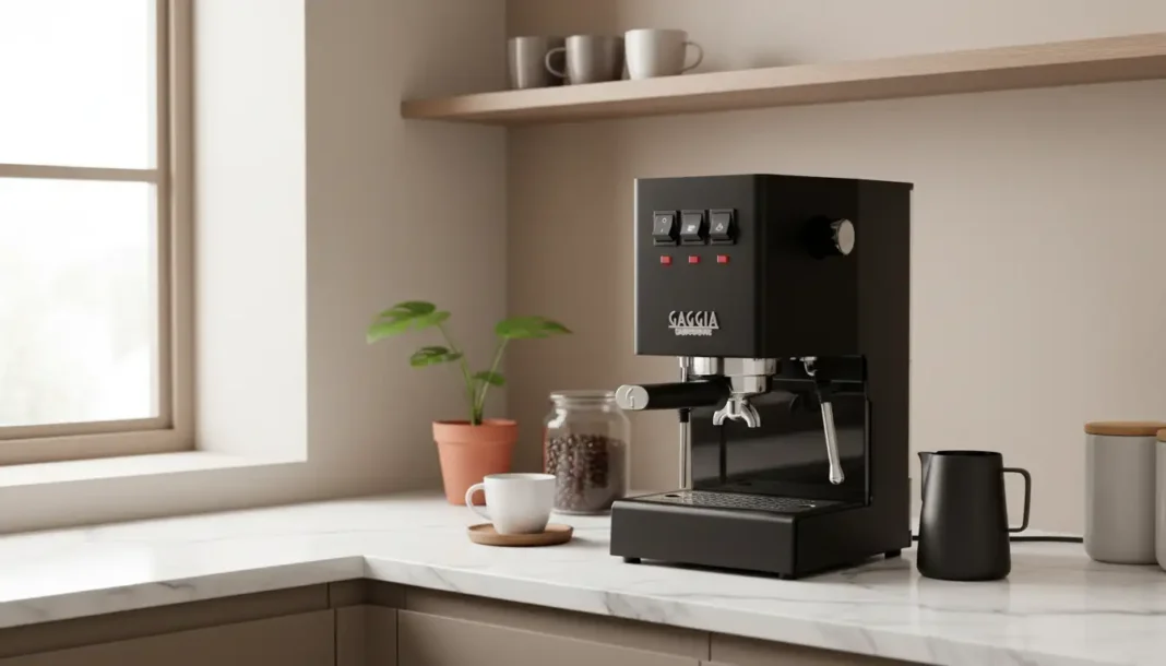 Gaggia Brera RI9380 espresso machine in a modern minimalist kitchen setup