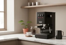 Gaggia Brera RI9380 espresso machine in a modern minimalist kitchen setup