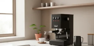 Gaggia Brera RI9380 espresso machine in a modern minimalist kitchen setup