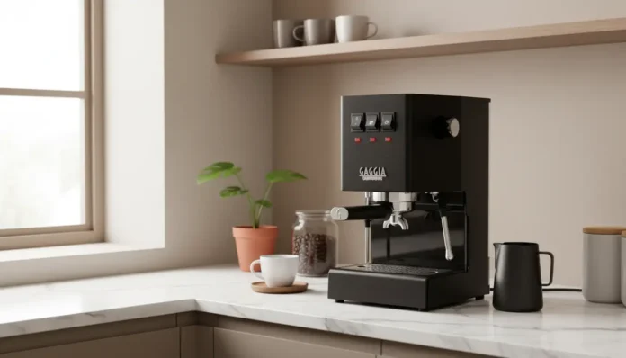 Gaggia Brera RI9380 espresso machine in a modern minimalist kitchen setup