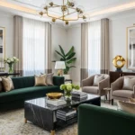 100 Interior Design Ideas That Look Expensive & Luxurious Luxurious modern living room with velvet sofa, gold accents, and elegant high-end interior design