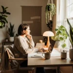 Remote Work Isolation solution with cozy home office setup, natural light, and indoor plants for better productivity and connection