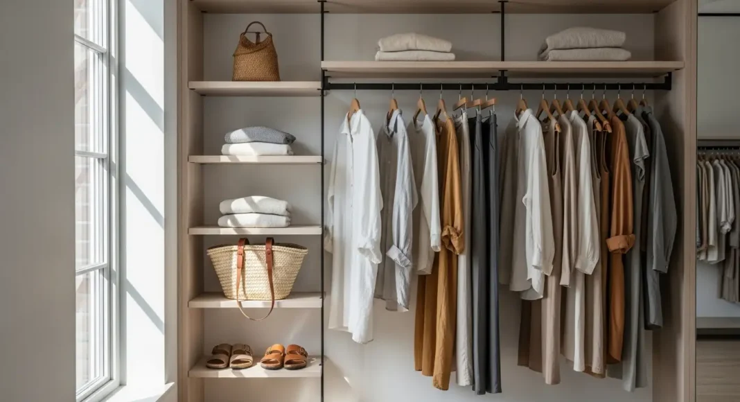 Sustainable clothing brands wardrobe with eco-friendly fashion essentials in neutral tones