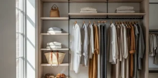Sustainable clothing brands wardrobe with eco-friendly fashion essentials in neutral tones