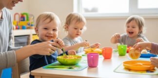 Teaching toddlers table manners in a modern dining room