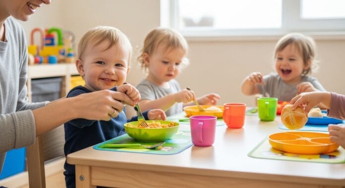 Teaching toddlers table manners in a modern dining room