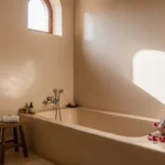 Elegant bathroom with smooth waterproof tadelakt plaster walls