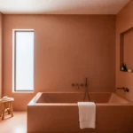 Elegant tadelakt bathroom with polished Moroccan lime plaster walls