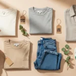 Leading Sustainable Clothing: 10 Brands to Know Flat lay of leading sustainable clothing pieces including organic cotton basics and eco-friendly fashion items in a minimalist neutral setting.