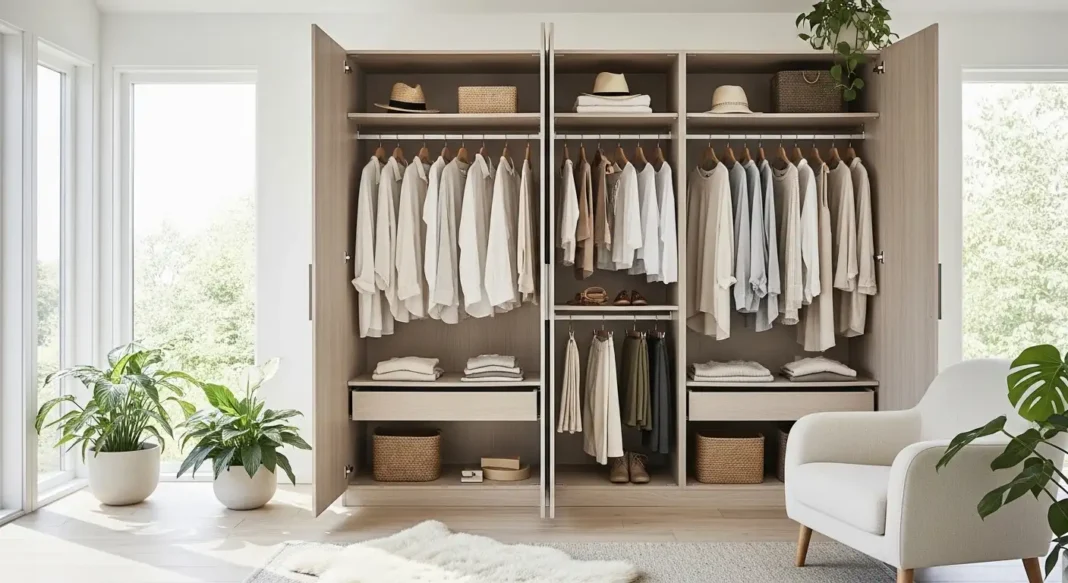 wardrobe with ethical fashion brands in neutral tones