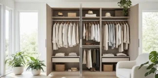 wardrobe with ethical fashion brands in neutral tones
