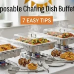 Stylish buffet table with disposable chafing dish buffet set keeping food warm at a party