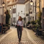 Slower Travel: 7 Ways to Explore the World Slowly Traveler experiencing slower travel while walking peacefully through a quiet European street at sunset