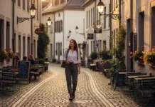 Slower Travel: 7 Ways to Explore the World Slowly Traveler experiencing slower travel while walking peacefully through a quiet European street at sunset