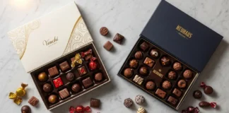 Venchi vs Neuhaus luxury chocolate comparison on marble surface