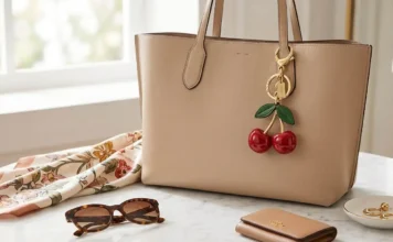Coach Cherry Charm: 7 Things to Know Before You Buy Coach cherry charm attached to a designer handbag with red cherry details and gold hardware.
