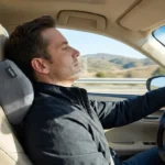 Aukee Memory Foam Car Neck Pillow Reviews: Is It Worth It? Driver using Aukee memory foam car neck pillow in a modern car seat during a comfortable road trip, showing ergonomic neck support and relaxed driving posture.
