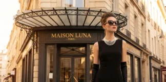Elegant -inspired Audrey Hepburn looks look with black dress, pearls, gloves, and oversized sunglasses.