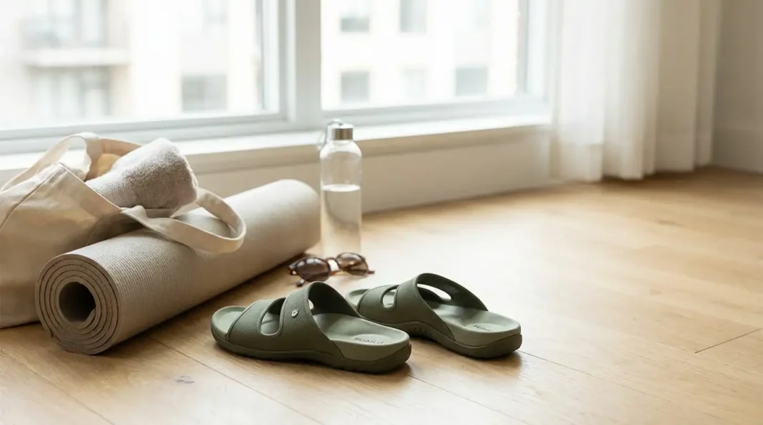Kuailu sandals review showing cushioned recovery sandals with arch support for comfort and plantar fasciitis relief.