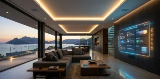 Luxury Smart Home Automation Guide for Modern Living Luxury smart home automation system inside a modern villa with AI-controlled lighting, climate, and entertainment features