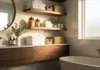 Bathroom Shelves Ideas: Smart Storage Solutions Modern bathroom shelves with stylish storage, floating wooden shelves, towels, baskets, and organized spa-inspired decor.