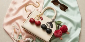 Stylish cherry bag charm collection featuring Coach cherry charms, black cherry purse charm, and Jellycat Amuseables cherries accessory.
