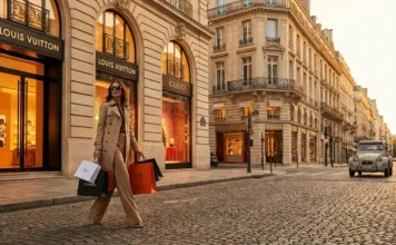 Are Luxury Bags Cheaper in Europe? Ultimate Price Guide Stylish woman shopping for luxury designer bags in Paris, Europe with elegant boutiques in the background.