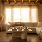 Warm, sunlit living room styled with organic home decor and aesthetics